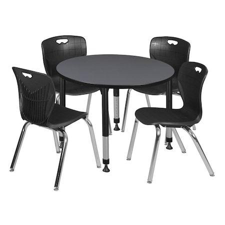 Regency Tables > Height Adjustable > Round Table & Chair Sets, 42 W, 42 L, 23-34 H, Grey TB42RNDGYAPBK40BK